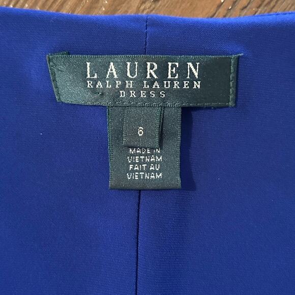 Lauren Ralph Lauren blue cocktail dress side ruched sleeveless rhinestone size 6 - Picture 10 of 12